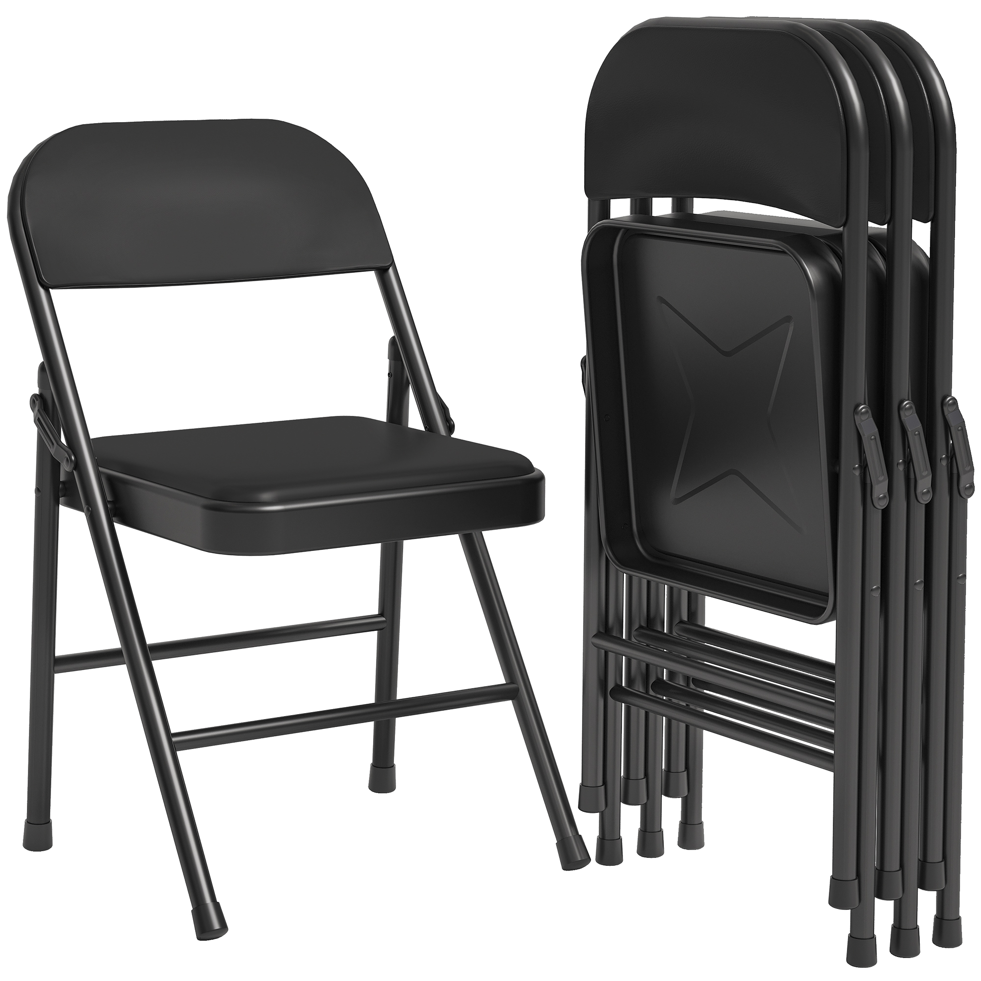 US GARVEE Folding Chairs Set of 4, PU Upholstered, Metal Frame, 350 lbs Capacity, Portable, Dining Room, Office, Camping