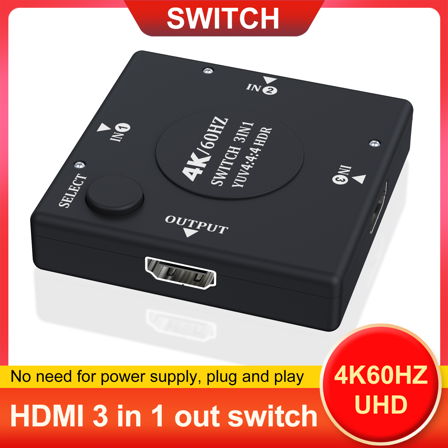 HD Multimedia Interface Switch Adapter HD 4K 60HZ 3 In 1 Out Splitter Switcher Portable Splitter Adapter