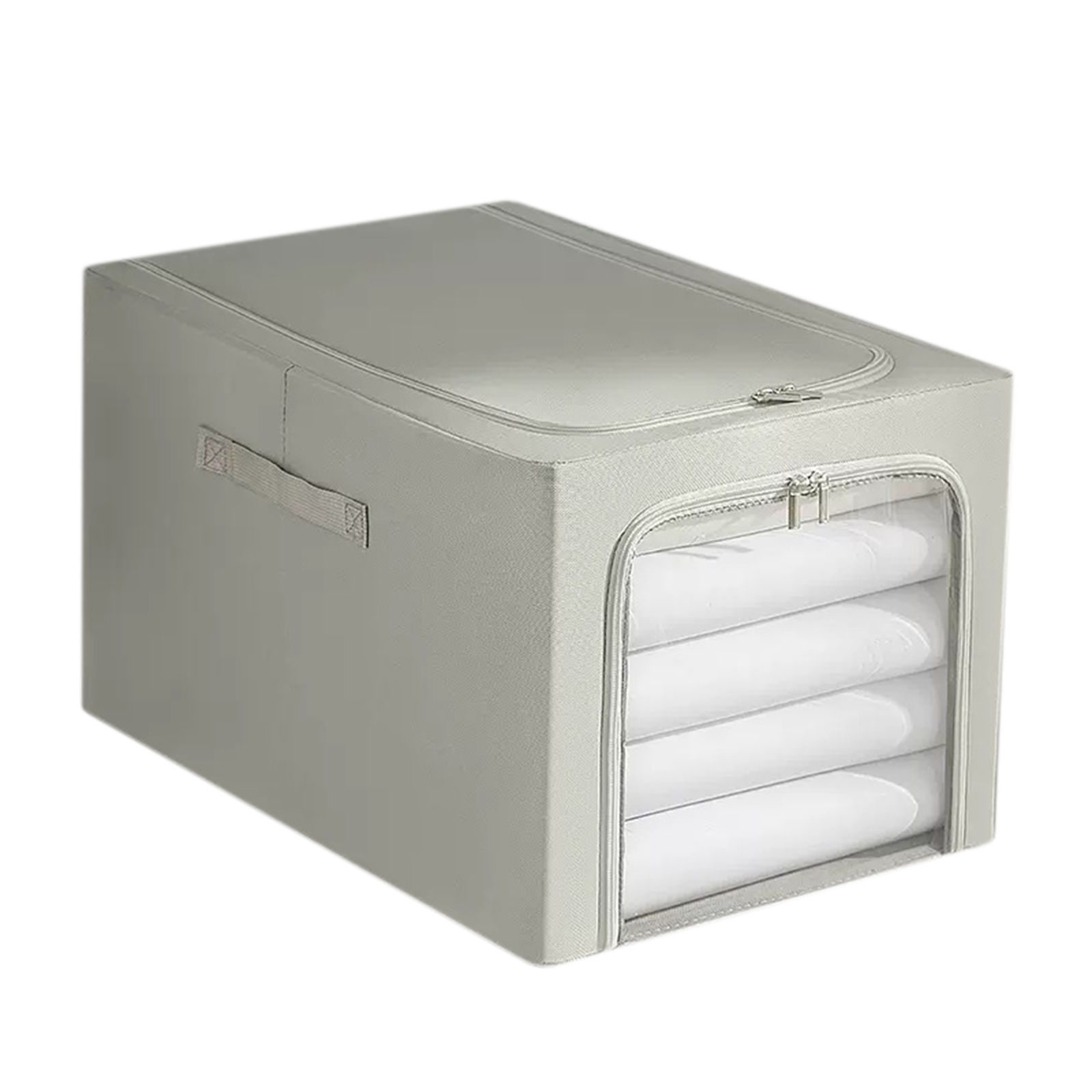 Clothes Storage Bins, Large Storage Bags With Zipper, Transparent Window, Metal Frame, Durable Handle Foldable Closet Sweaters Organizers For Bed Sheets, Clothing Dolomite gray 47*35*30cm