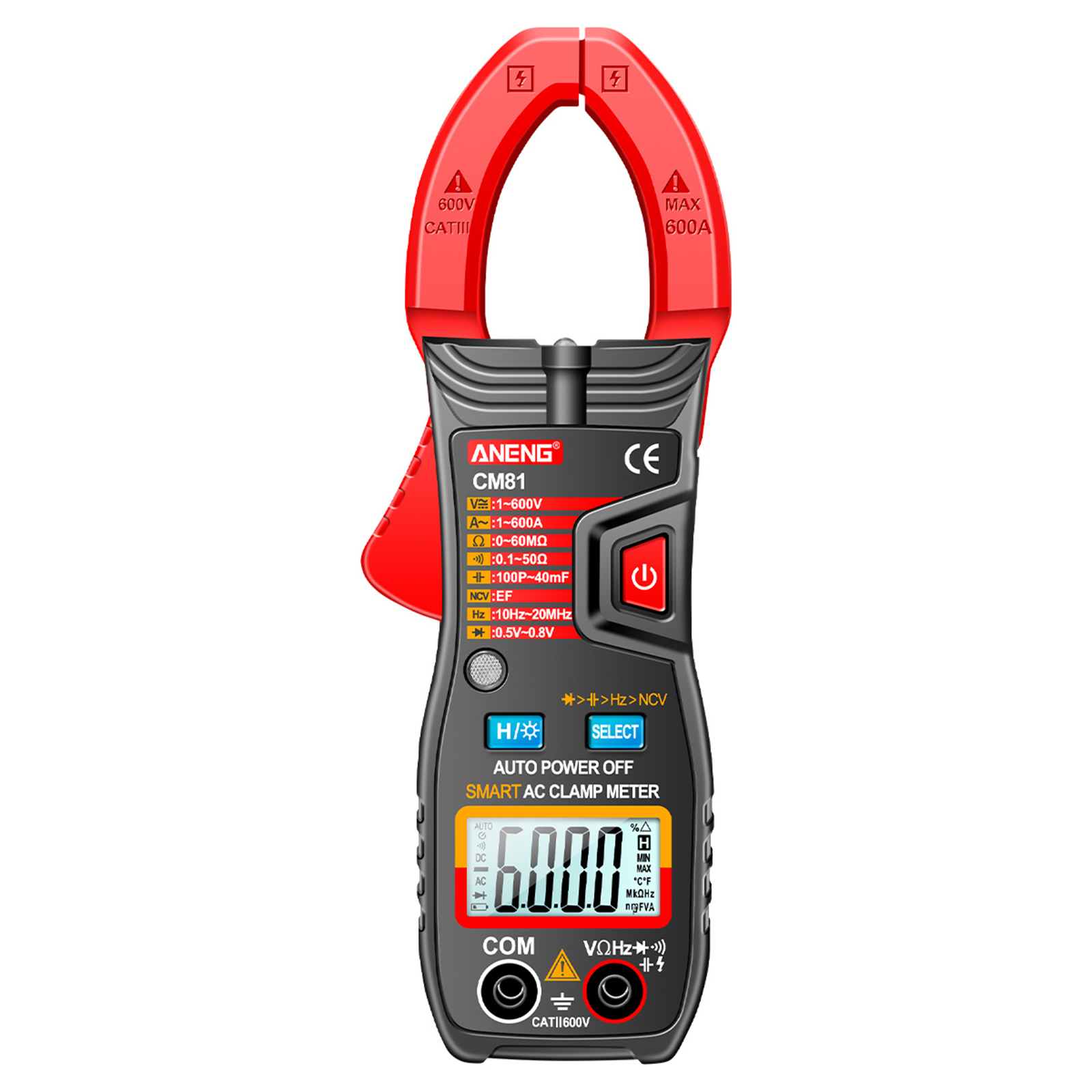 ANENG CM81 Digital Clamp Meter 6000 Counts Ac/dc Voltage Ac Current Ncv Red