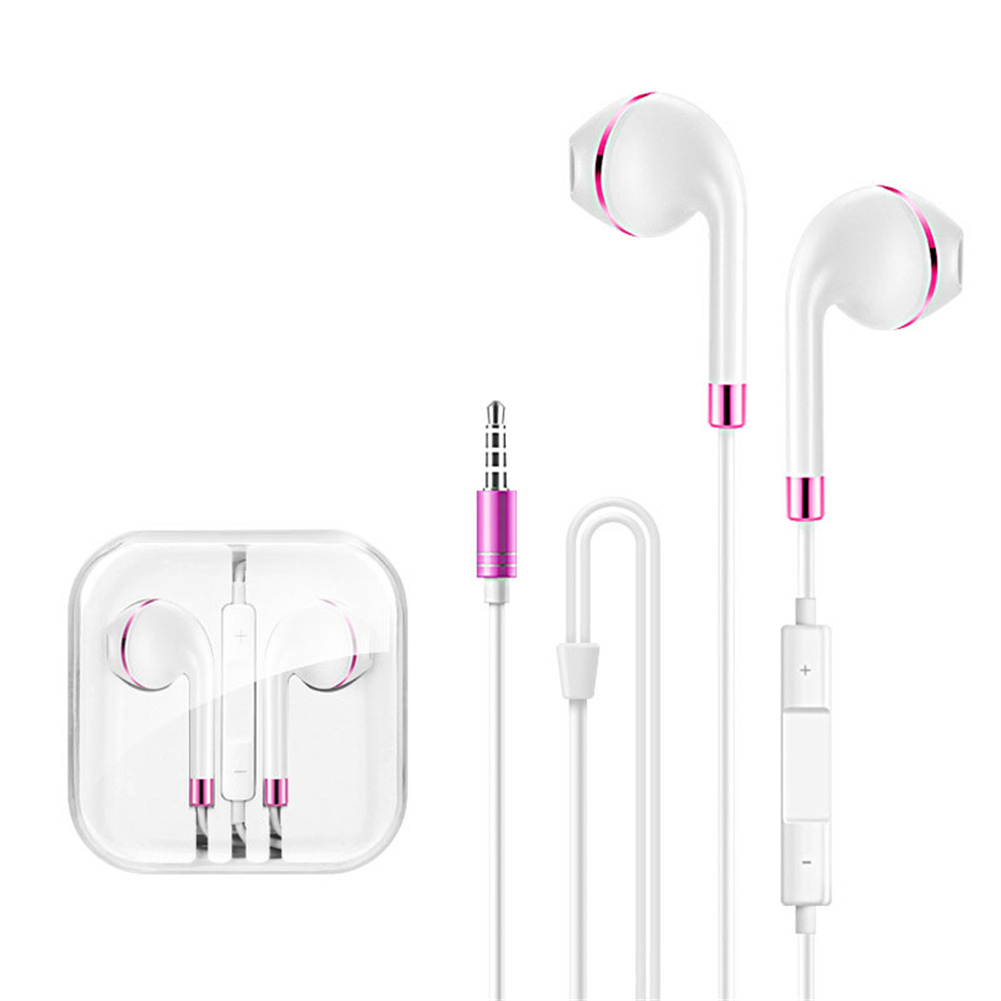 Stereo In-ear Wired Headset With Microphone 3.5mm Gaming Earphones Compatible For Android Ios (p15) pink and white