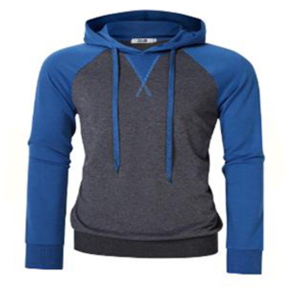 Men Hip-hop Long Sleeve Hoodie Fashion Combined Color Sports Casual Pullover Sweatshirt  Blue gray_XL