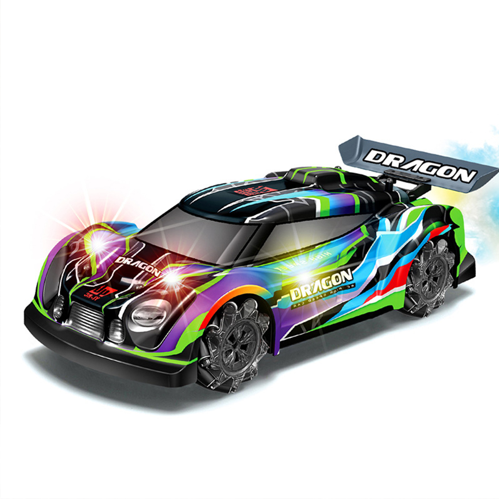 1:14 Children Remote Control Car 4WD Electric 2.4G Rechargeable High Speed Drift Spray Racing Car with Music Light 