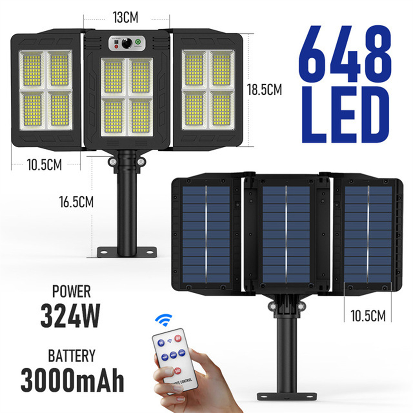 Led Solar Street Light 240/384/648/675led 3 Head Motion Sensor 270 Wide Angle 