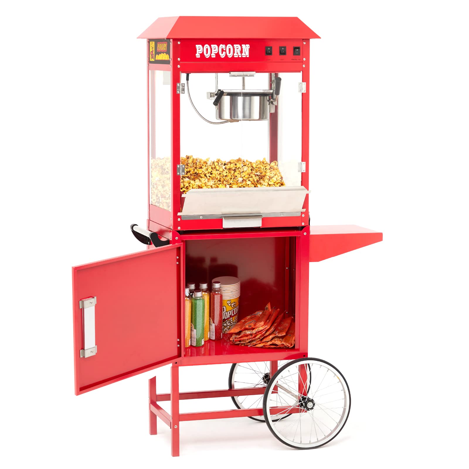 US GARVEE Popcorn Machine Cart Commercial Popcorn Machine with 8Oz Kettle Red
