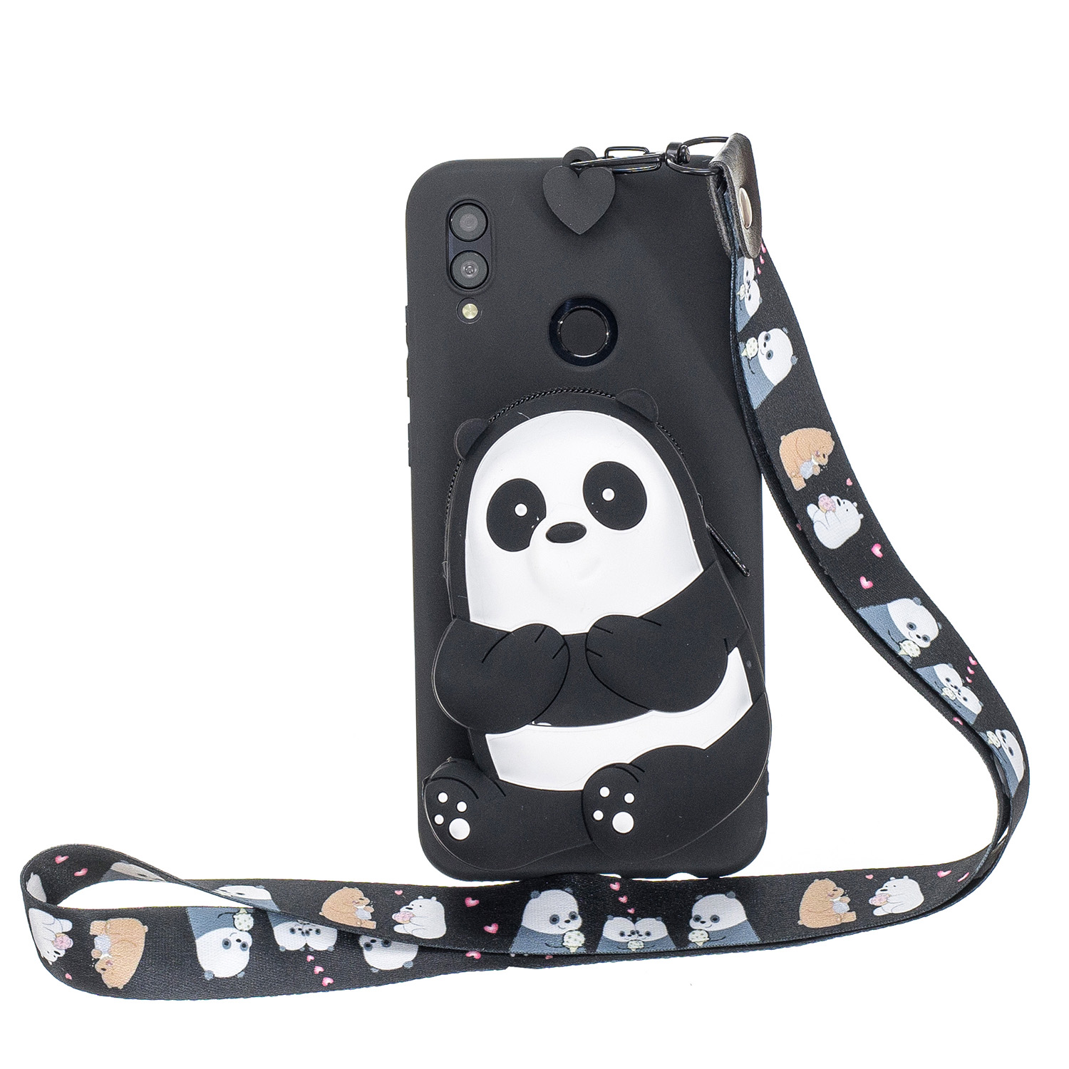 For HUAWEI Y6 2019 Y7 2019 Y9 2019 Cartoon Full Protective TPU Mobile Phone Cover with Mini Coin Purse+Cartoon Hanging Lanyard 5 black striped bears