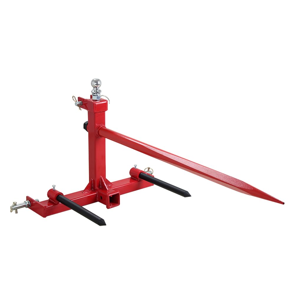 US GARVEE Hay Bale Spear Attachment 3 Point Trailer Hitch 49 Inch Hay Bale Spear & 2 Stabilizer Spears