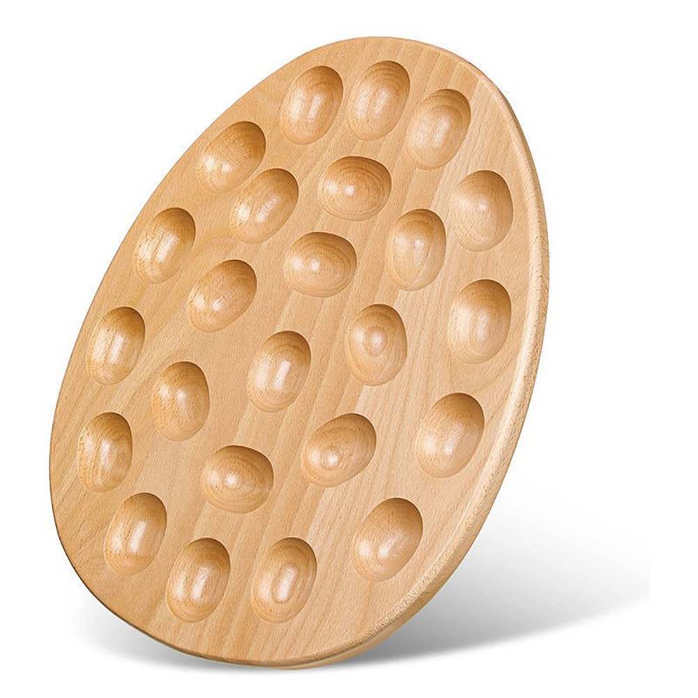 Deviled Egg Platter, 24 Holes Reversible Wood Deviled Egg Platter, Countertop Refrigerator Egg Container, Wood Egg Containers Countertop For Kitchen Wood color