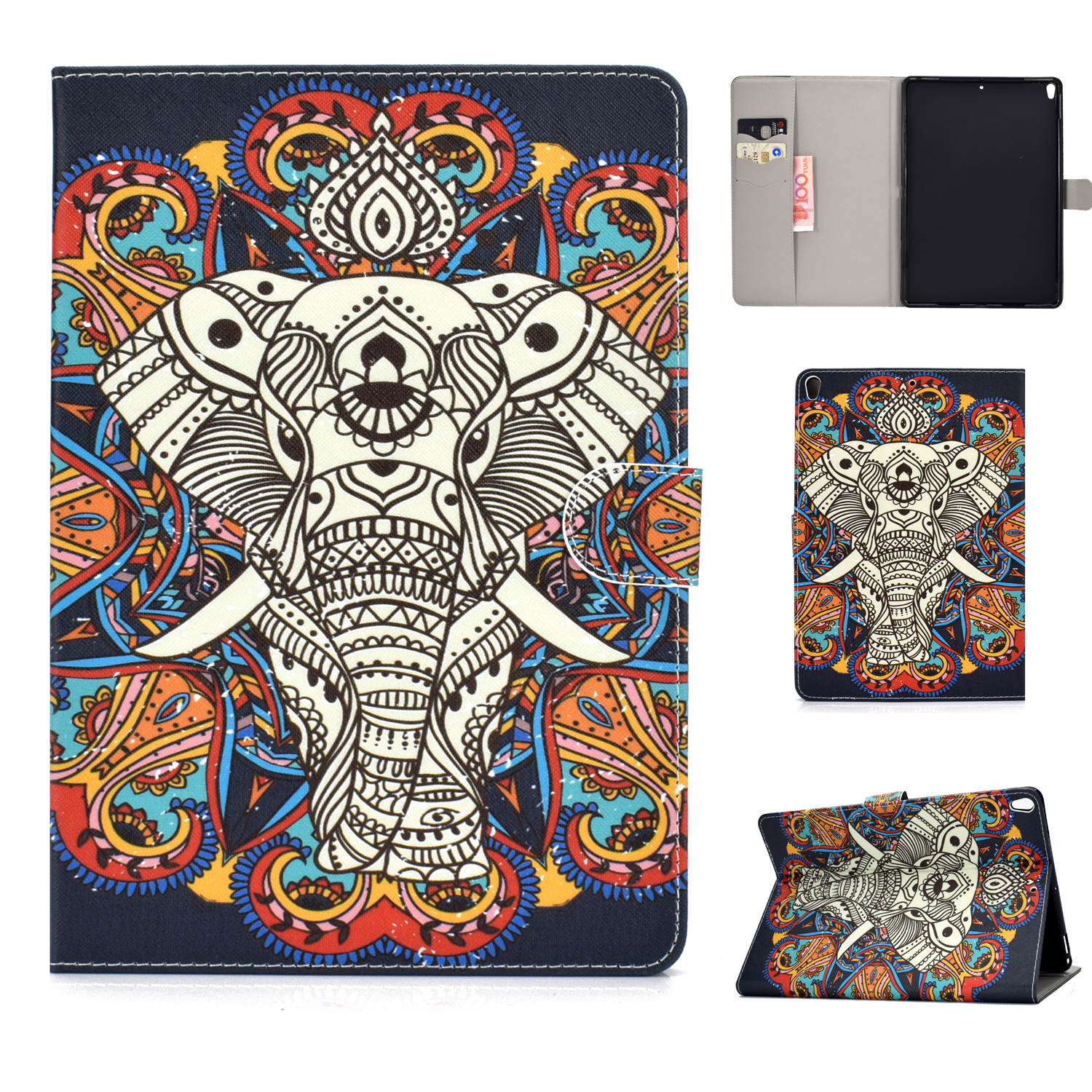 For iPad 10.5 2017/iPad 10.2 2019 Laptop Protective Case Color Painted Smart Stay PU Cover with Front Snap Fun elephant