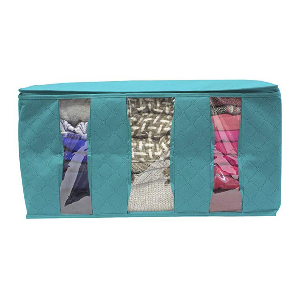 Waterproof Clothing Storage Box With Transparent Window Foldable Dust-proof Organizer blue