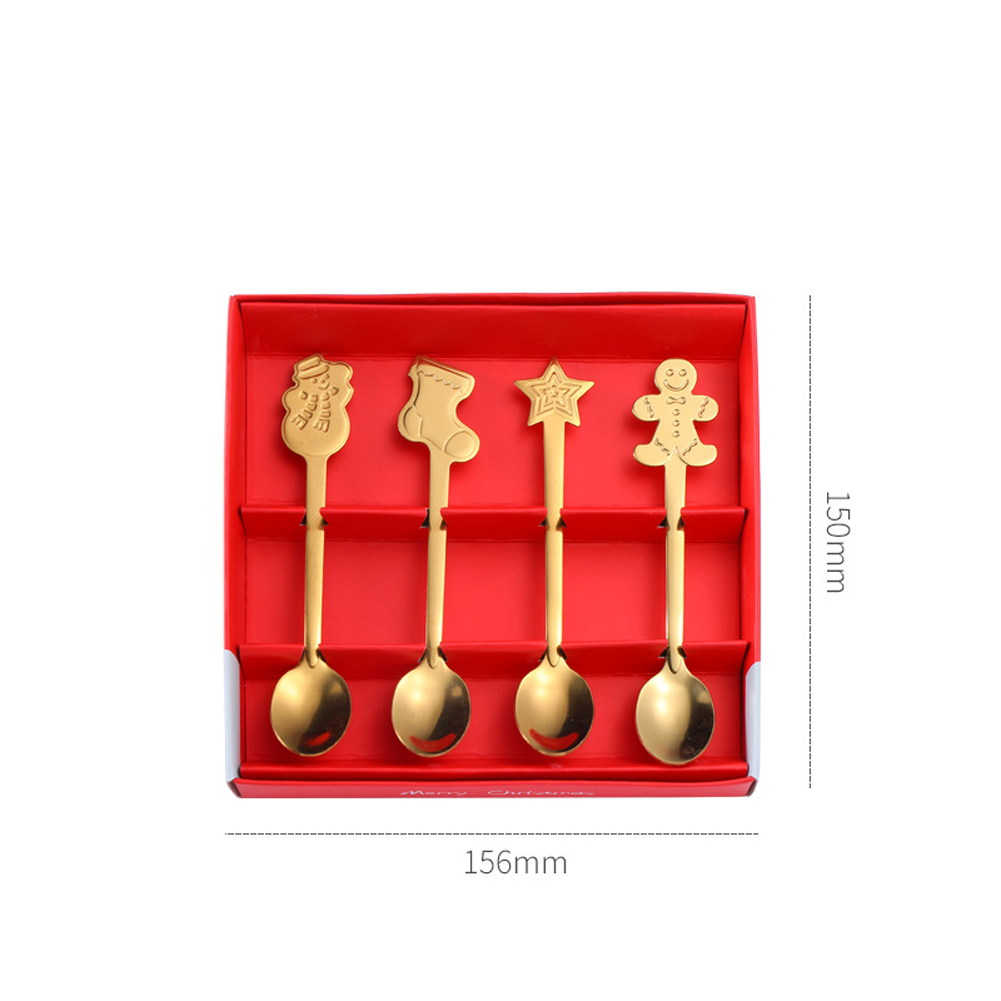4pcs Christmas Spoon Set Creative Stainless Steel Coffee Dessert Spoon Set