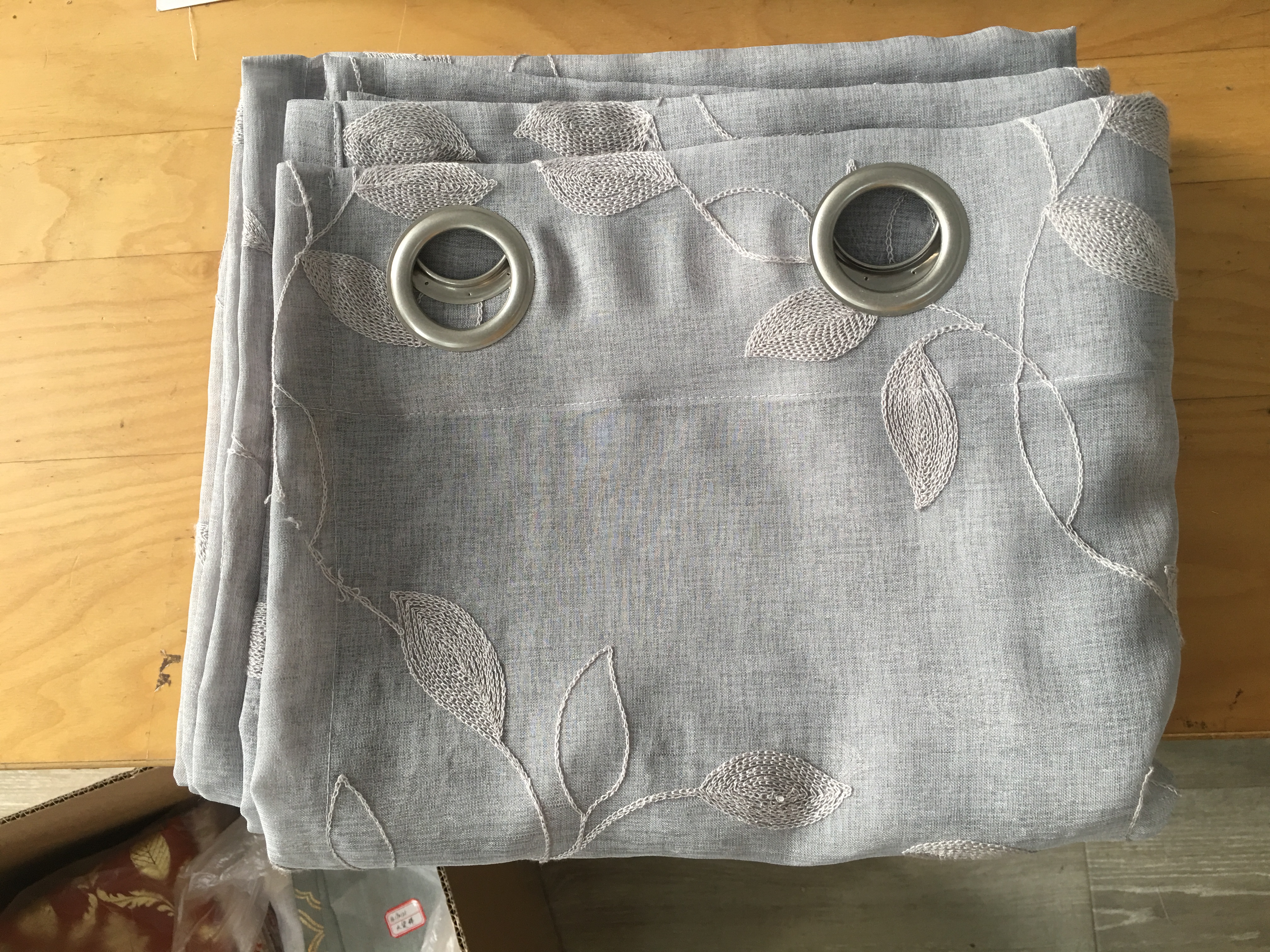 US 2 Panels Sheer Window Curtains, Leaves Embroidered Window Curtains Faux Linen Textured Solid Grommet Voile Drapes for Living Room Gray 52
