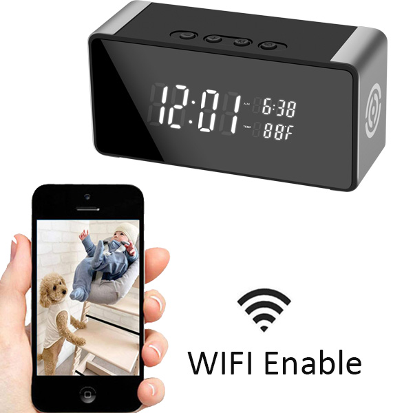 4k Ultra HD Wifi Clock Camera Wireless Night Vision Motion Detection Home Hidden Camera Alarm Clock Weather Thermometer