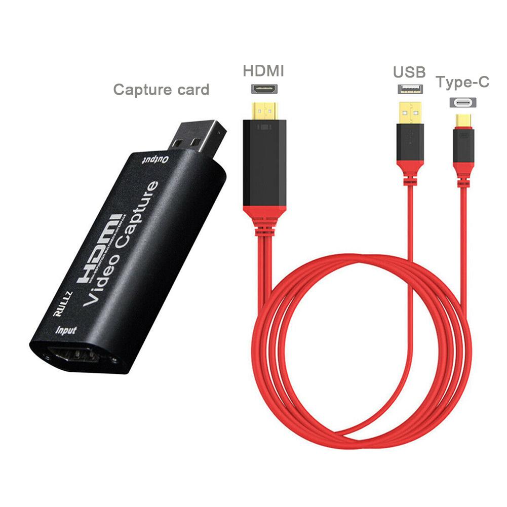 Mini Video Capture Card USB 2.0 HDMI Video Capture Grabber Phone Game Camera Capture Recording Box IOS To HDMI/ Type-C To HDMI Capture card +type-c