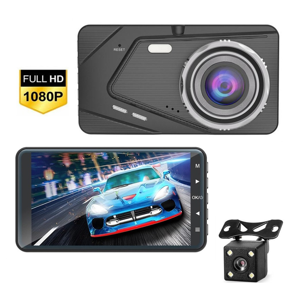 Dual Lens Car DVR Dash Cam 4-inch Ips 1080p Hd Display Front And Rear Dual Driving Recorder Loop Recording Camcorder button version