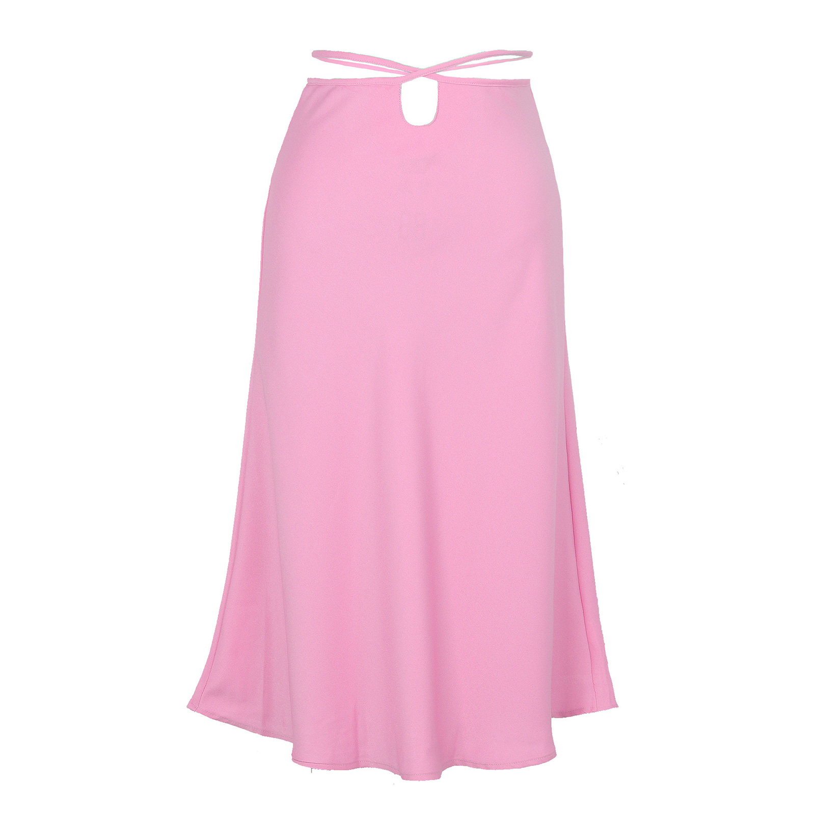 Women Maxi Skirt Wrap Pencil Zipper Long Skirts Slim Fit Solid Color Lace-up Bodycon A-line Skirt pink S
