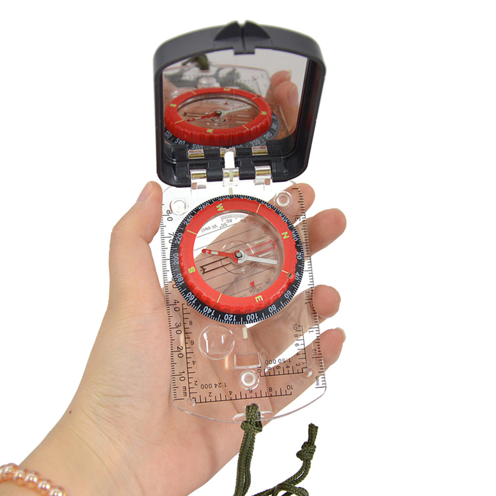 Portable Luminous Compass With Mirror Waterproof Multifunctional For Outdoor Exploration Hiking Climbing Black scale ring