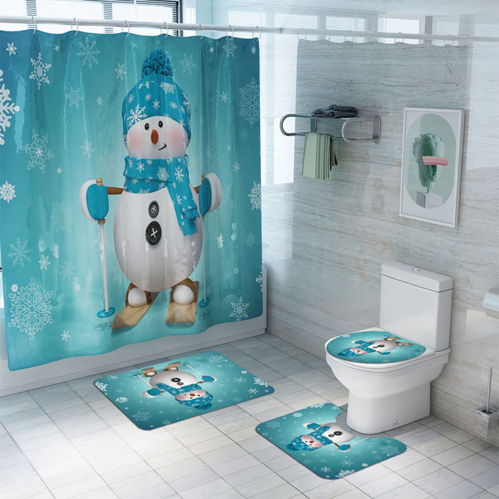 Exquisite Bath Mat Set Santa Claus Christmas Snowman Shower