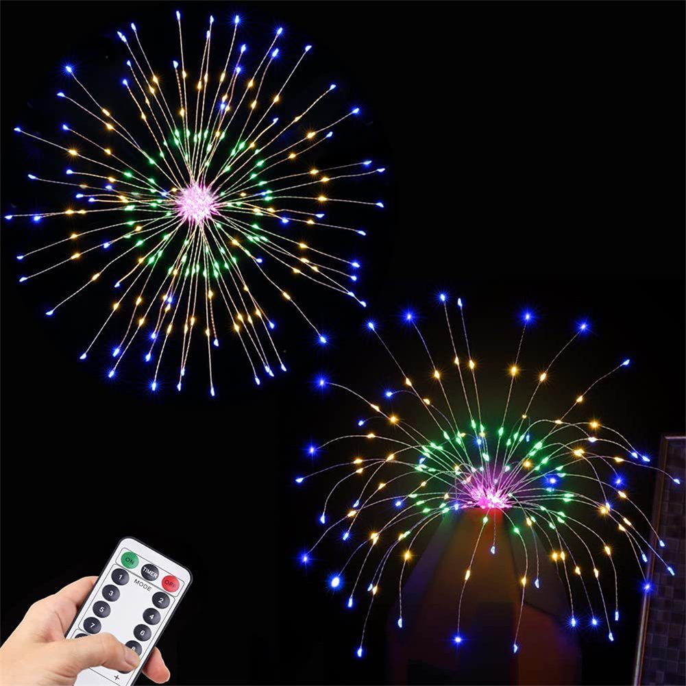 Copper Wire Firework Led Wire  Light Fairy Light Decoration Lamp With 8 Explosion Modes 120 lights (40pcs*3LED)-colorful
