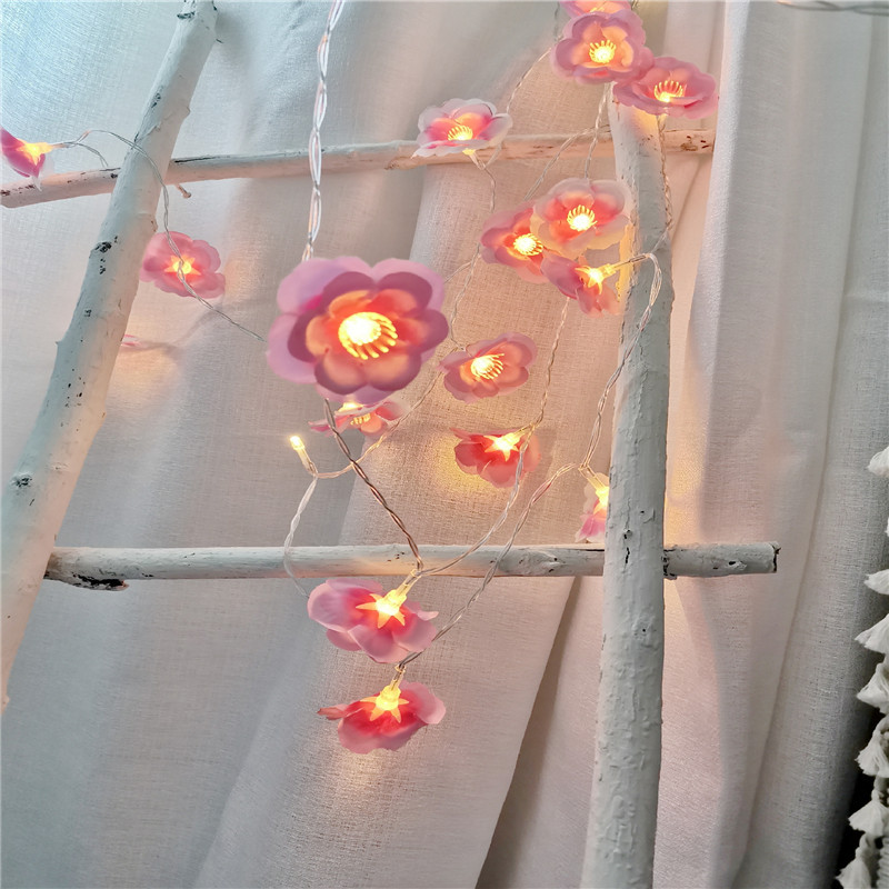 2M LED Rose String Lights Party Holiday Wedding Decoration Lamp for Home Pink flower string lights_2 meters
