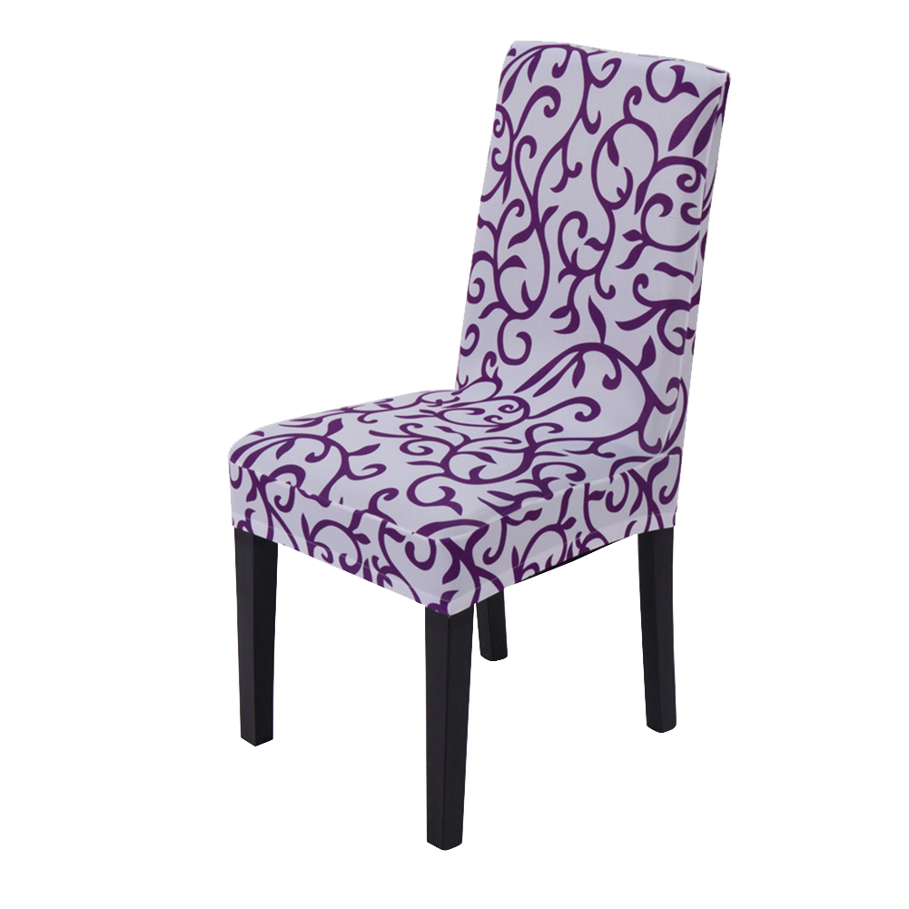 Printing Removable Chair Cover Elastic Slipcover Modern Kitchen Seat Case Stretch Chair Cover for Banquet Printed white + purple_One size