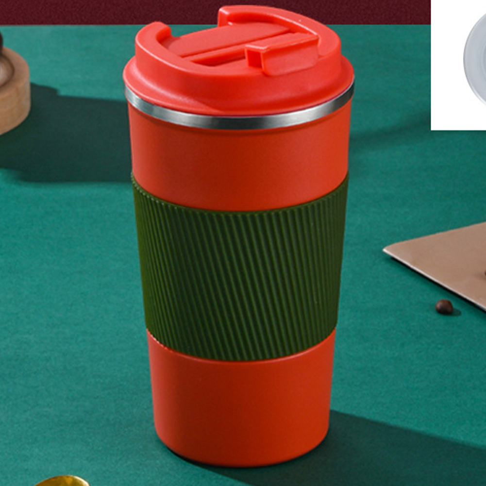 Insulated Coffee Vacuum Coffee Cup Ceramic Inner Travel Coffee Tumbler Reusable Thermal Cup With Lid And 201 Stainless Steel Outer For Home Office rose summer red 510ml