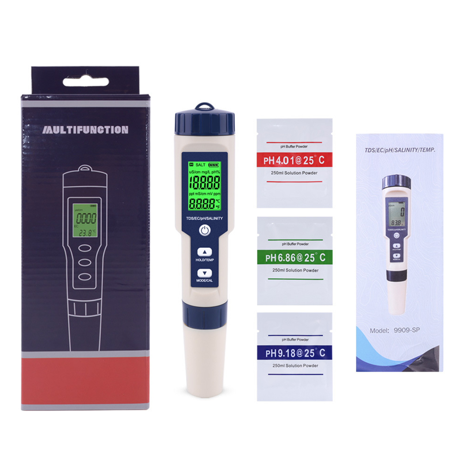5-in-1 Water Quality Monitor Tester EZ-9909 TDS/EC/PH/Salinity/Temperature Meter