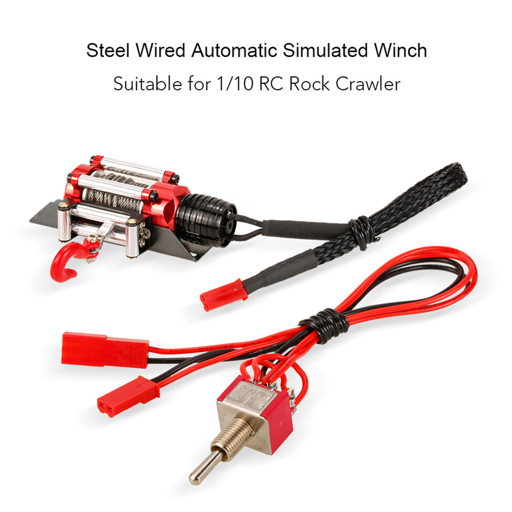 Metal Steel Wired Automatic Simulated Winch Toy for 1/10 Traxxas HSP Redcat HPI TAMIYA Axial SCX10 RC4WD D90 RC Car red
