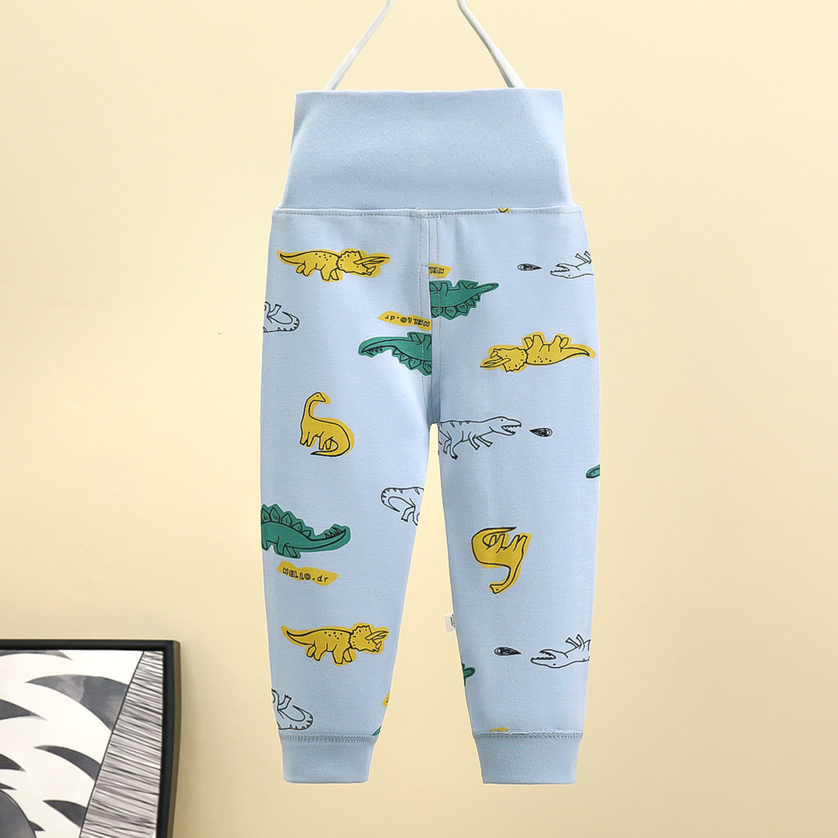 Baby Boys Girls Cotton Pants Cartoon Printing High Waist Belly Protecting Trousers For 1-3 Years Old Kids Tyrannosaurus rex 3-6months S