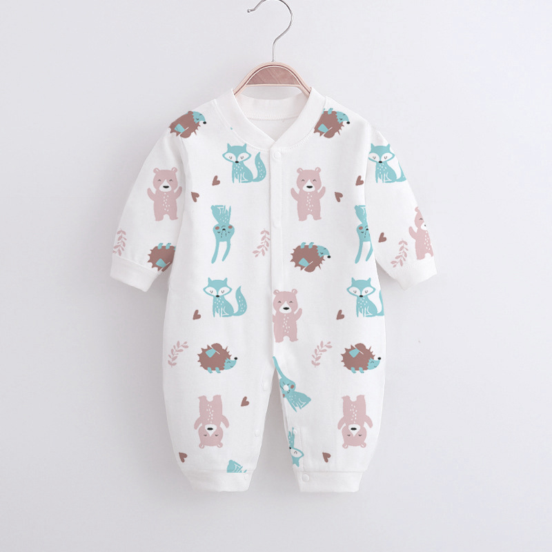 Baby Romper Infant Cotton Long Sleeves Cute Printing Breathable Jumpsuit For 0-1 Years Old Boys Girls animal kingdom 9-12M 80cm