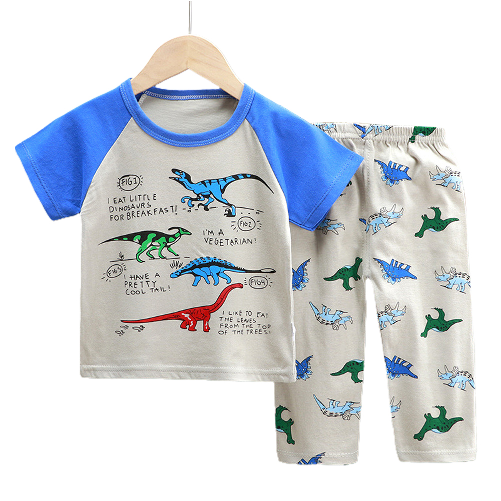 2pcs Boys Pajamas Set Short Sleeve Trousers Suit Air Conditioning Clothes For 1-6 Years Old Kids D05 1-2Y 80cm
