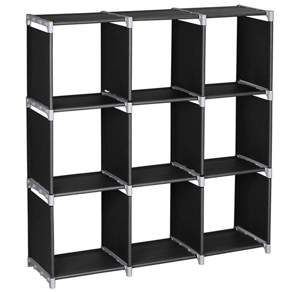 US 3-Tier 9-Cube Storage Rack Steel Staircase Organizer DIY Storage Shelf  Closet Organizer black