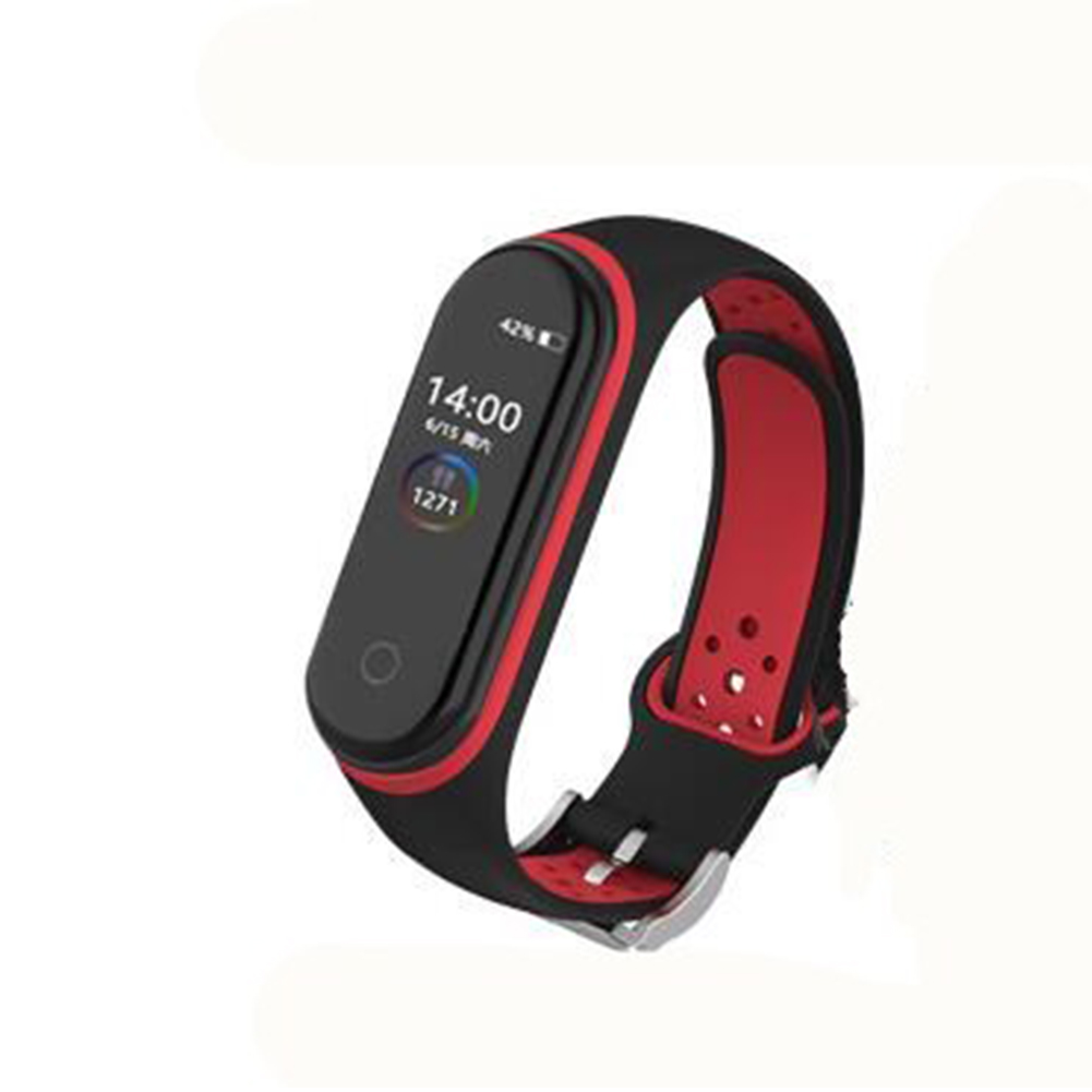 Double Color Round Holes Watch Band with Buckle Wrist Strap Replacement WristBand for XIAOMI MI Band 4 Black red