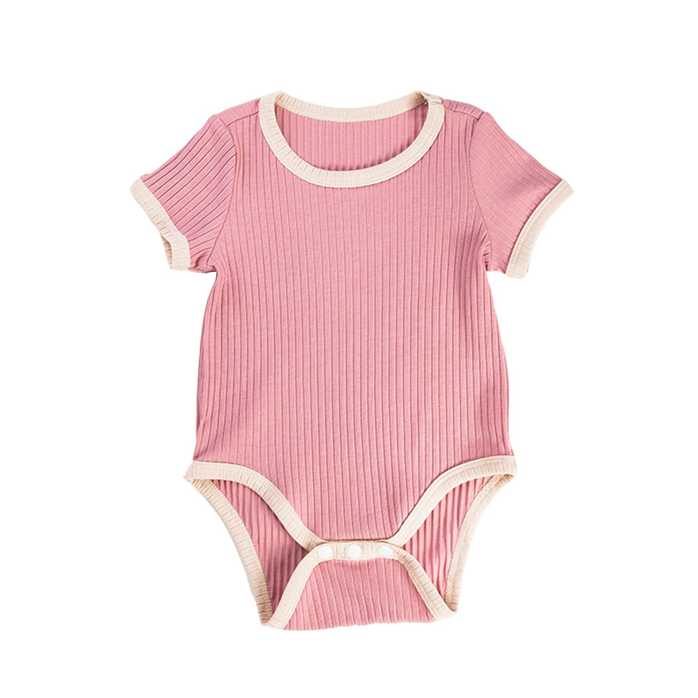Baby Short Sleeves Bodysuit Round Neck Contrast Color Romper For 0-3 Years Old Boys Girls pink 12-24M 80