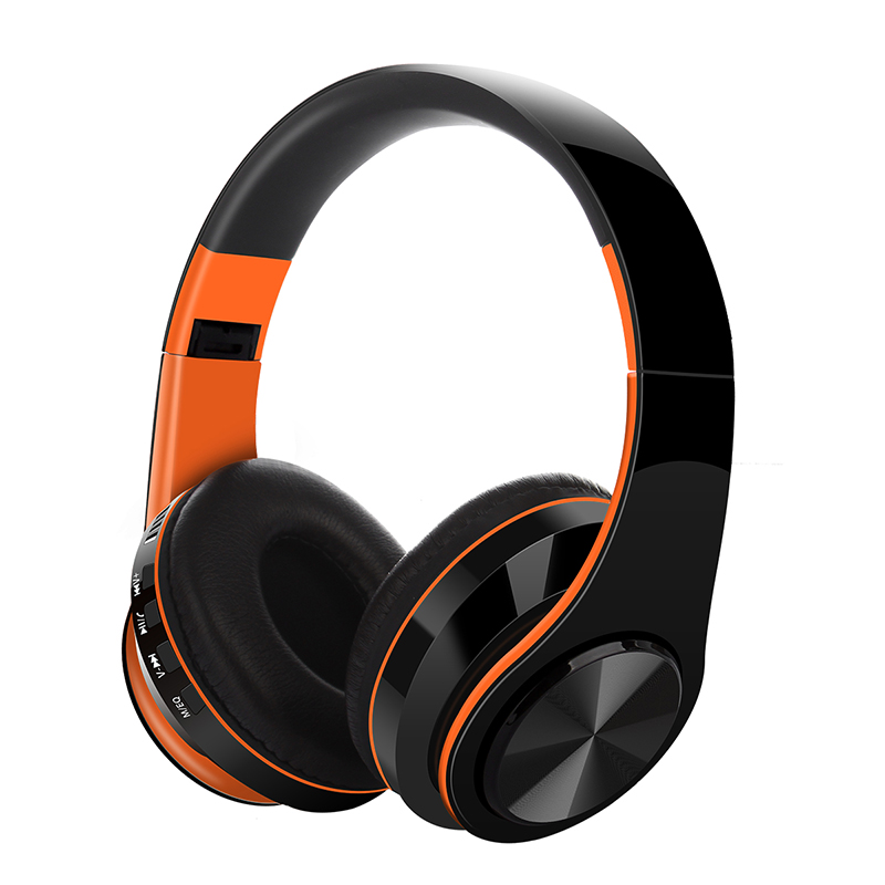 Bluetooth V5.0 Headset Sports Folding Support For Plug-in Card Head-mounted Wireless Headphone Orange
