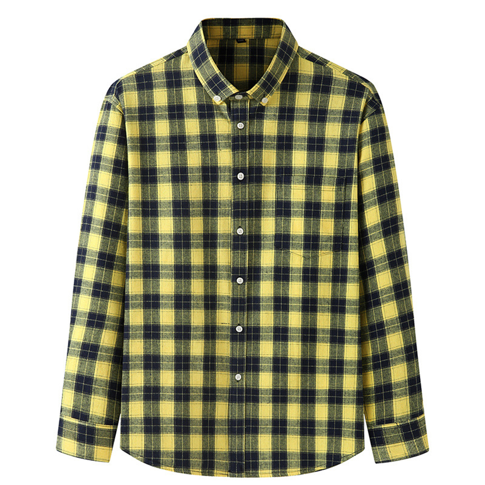 Men Casual Plaid Shirt With Pockets Design Lightweight Regular Fit Long Sleeve Button Down Tops