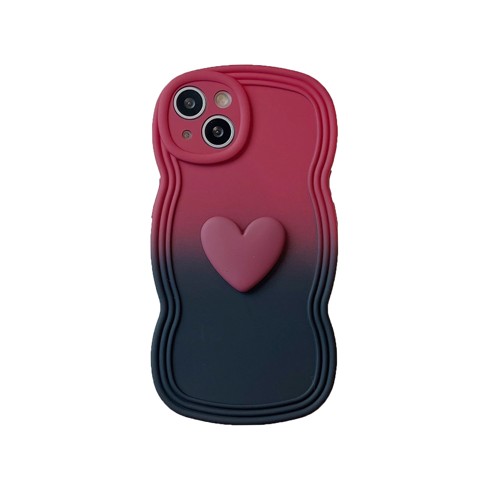 3D Love Heart Gradient Ramp Wave Edge Smart Phone Case Shockproof Protective Cover