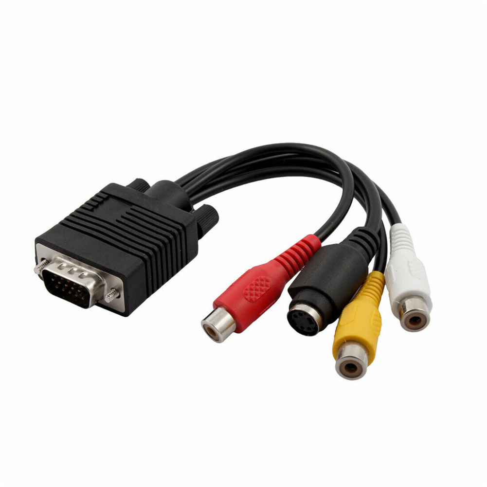 VGA to S-Video Terminal Adapter Cable AV Converter Audio Video Adaptor Lotus head 3RCA black