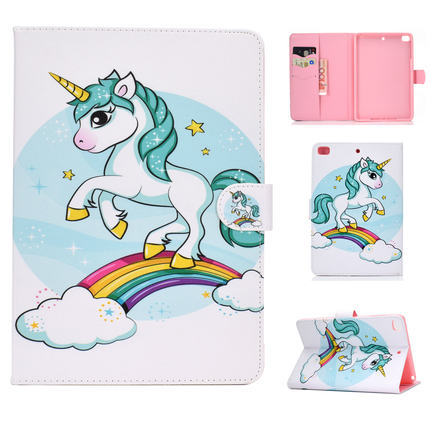 For iPad mini 1/2/3/4/5 Laptop Protective Case Frront Snap Color Painted Smart Stay PU Cover unicorn