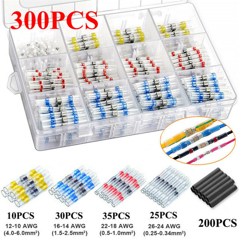 300pcs Solder Seal Wire Connectors Kit Heat Shrink Butt Connectors Waterproof