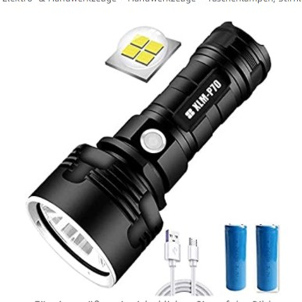 3 Modes Led Waterproof Flashlight Torch For Hiking Camping Outdoor Sports Emergency Lighting flashlight+2 battery+USB cable
