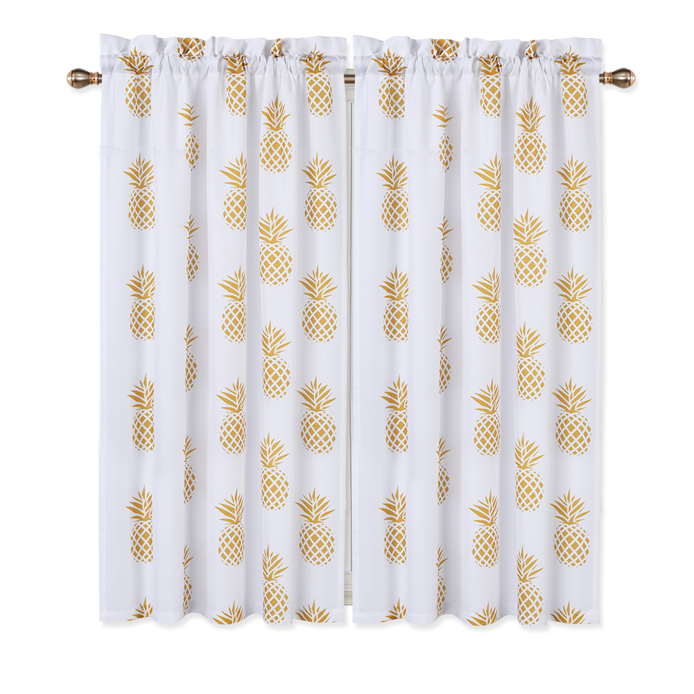 US Small Window Curtains Tiers Set Pineapple Printed Plain Weave Curtain