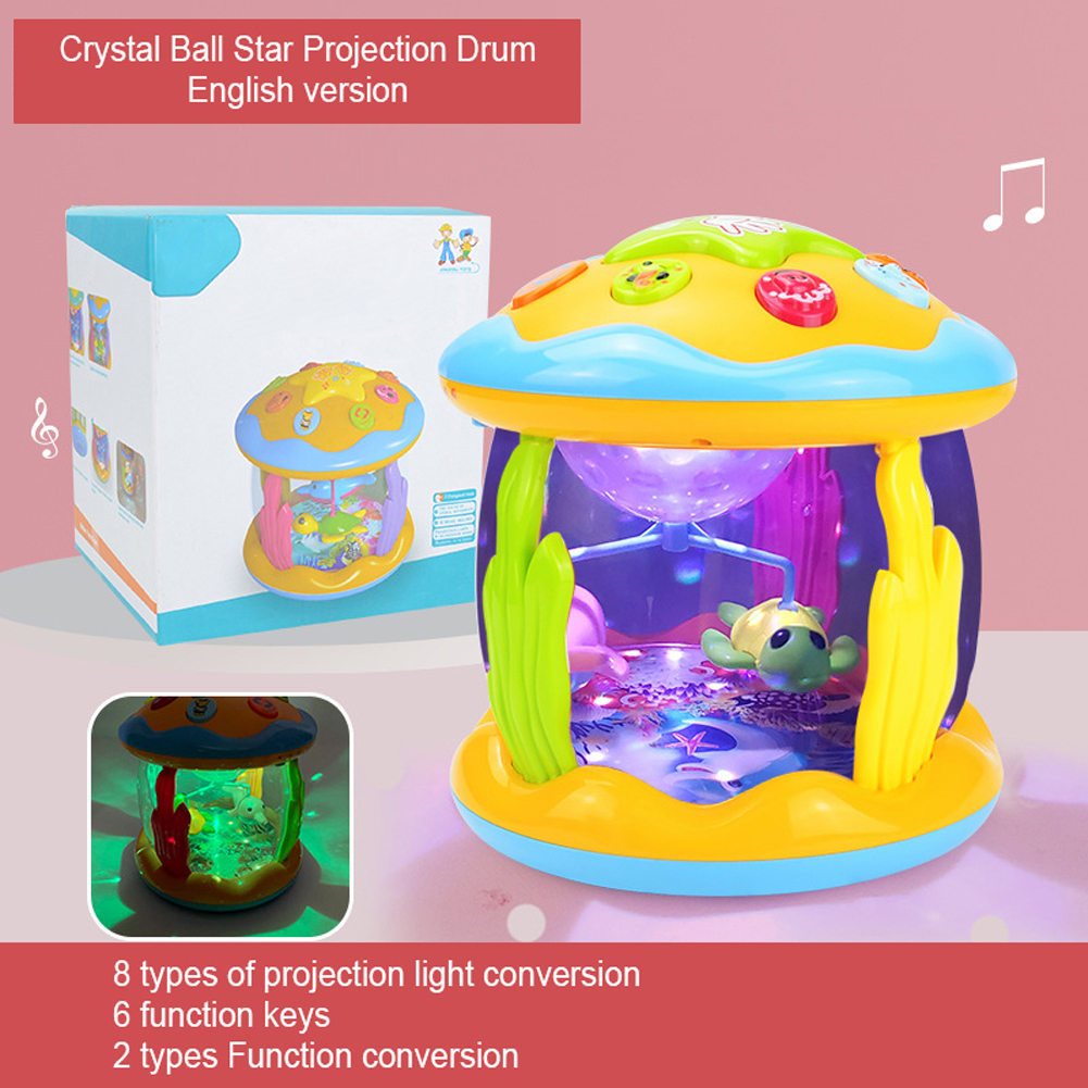 Baby Projection Ocean Drum With Music Light Sensory Toys Early Educational Musical Toys For Boys Girls Random Color Rotating light