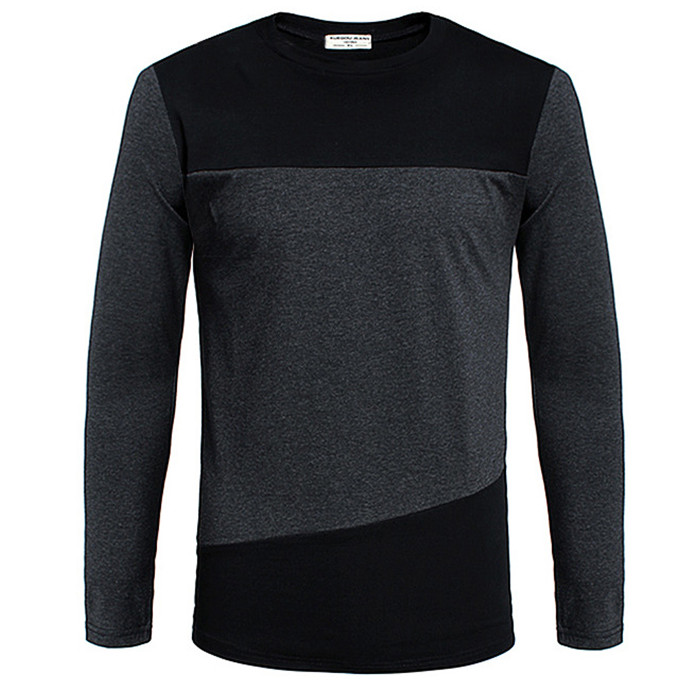 US Men's Long Sleeve Patchwork Slim Fit T-shirt