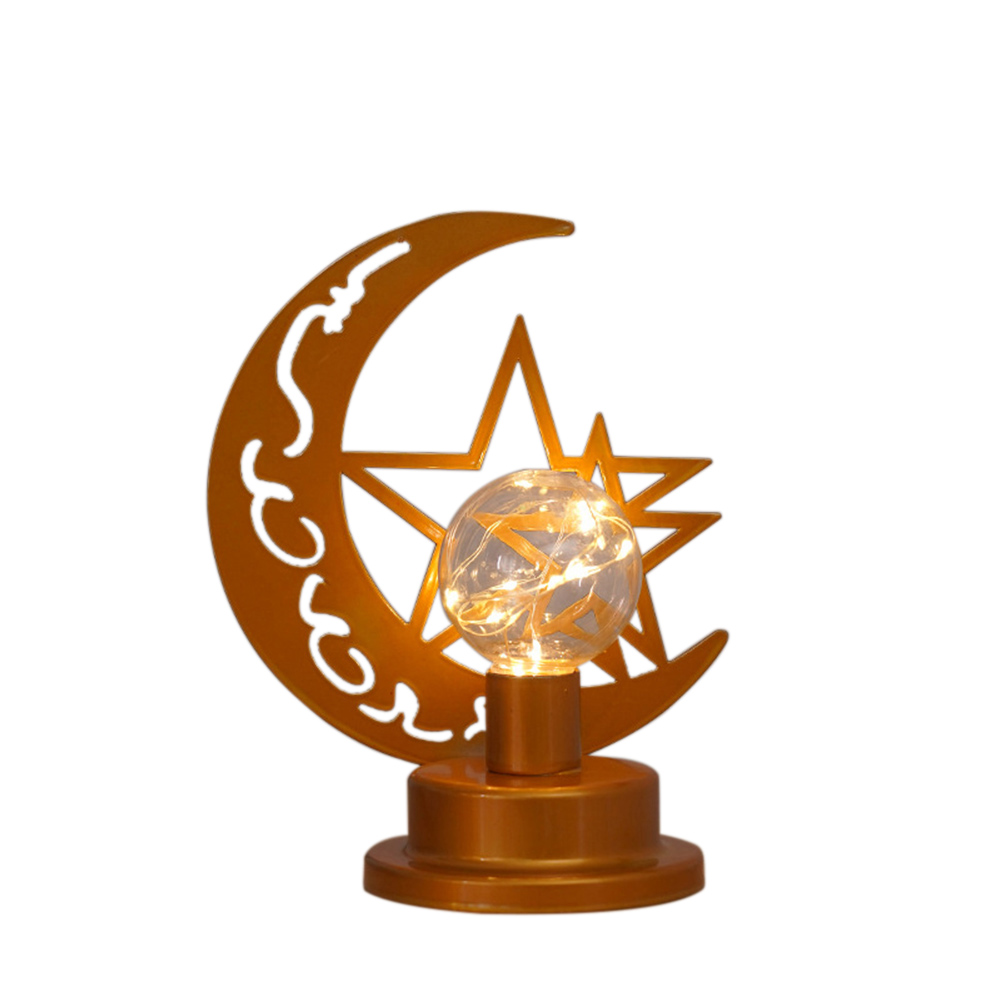 Night Light Crescent Moon Lamp 6000LM Ramadan Desk Light With Frosted Metal Base Built-in LED String Light Nightstand Lamp
