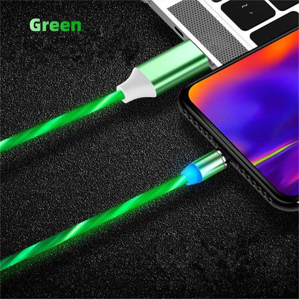 Data Line LED Magnetic Micro USB Cable Android Type-C IOS Fast Charging Cable for Mobile Phone green_Ios interface