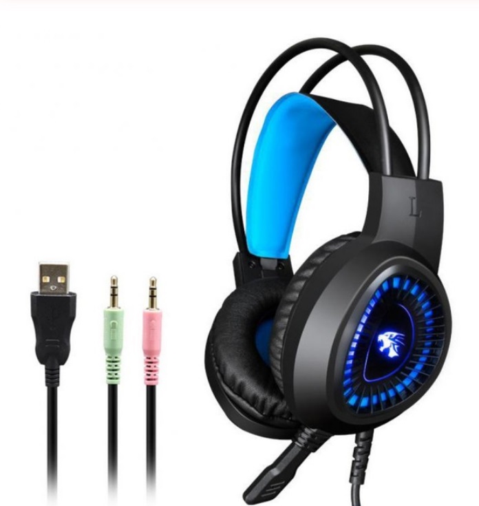 V1000 Headset Heavy Bass Internet Cafe E-sports Game Headphones Luminous 7.1 Channel USB/3.5MM Headset blue_3.5+USB interface