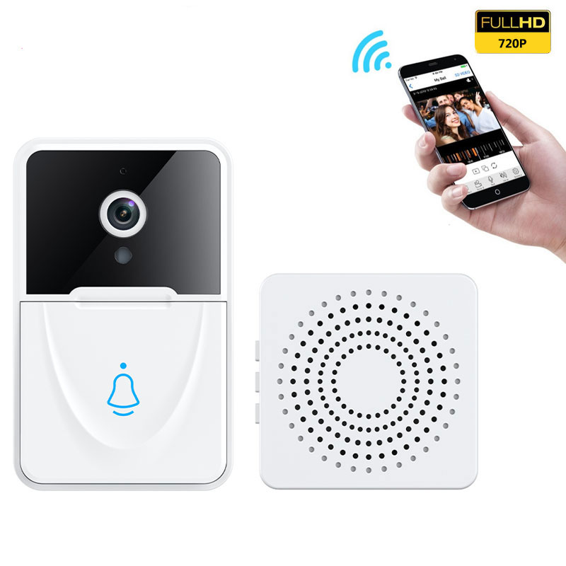 Wireless Wifi Doorbell with Night Vision, HD Camera, Smart Home Security Monitor and Visual Intercom in White