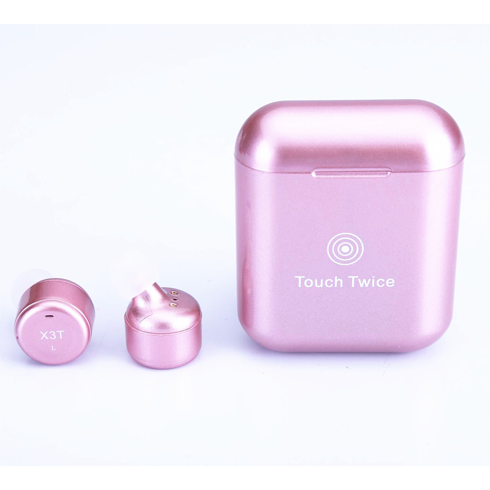 X3T Touch Control Wireless Bluetooth Headphones Universal HIFI Earphones Portable Mini Headset with Charge Box Rose gold