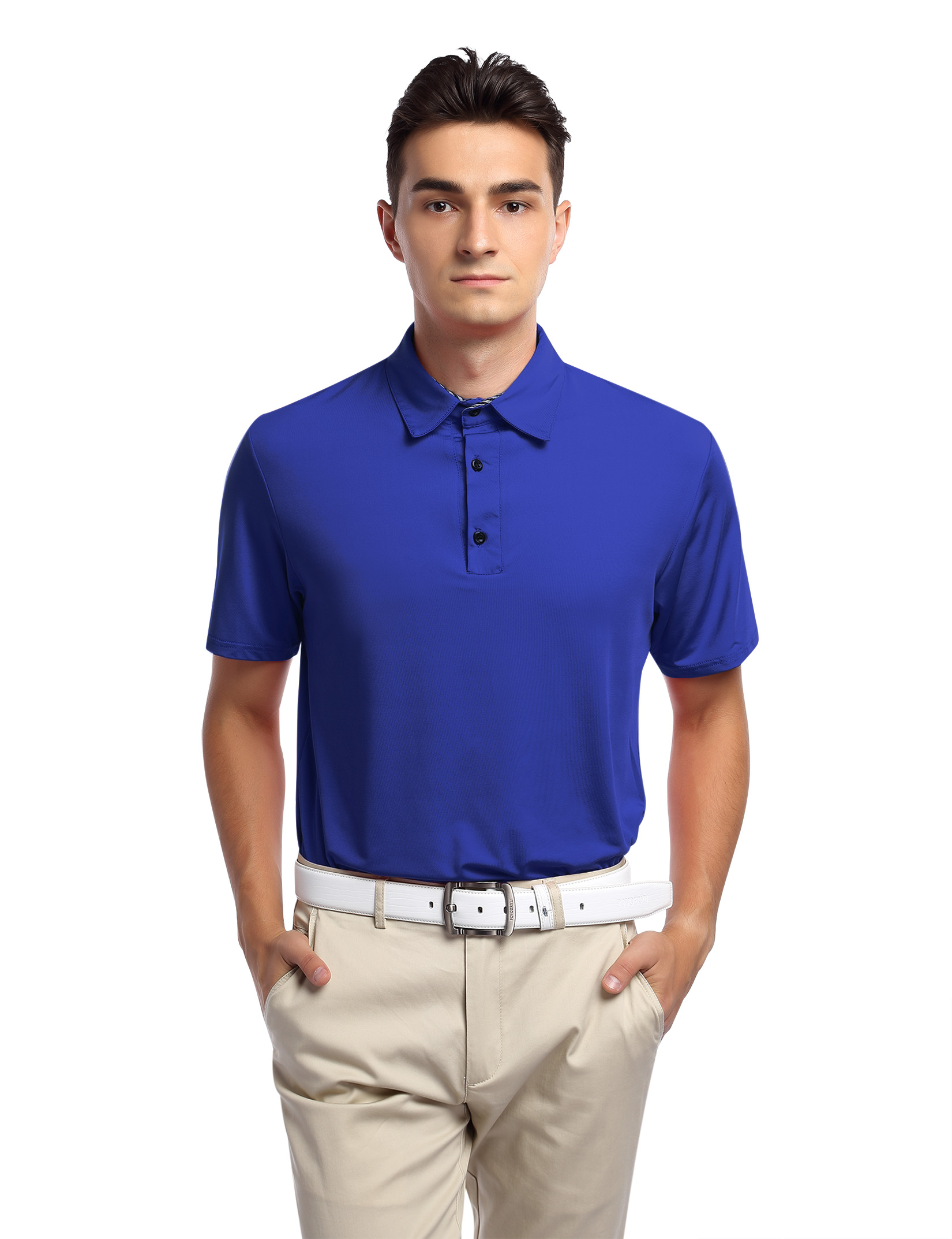 US Yonghorse Men's Casual Raglan Short Sleeve Solid Color Turn Down Collar Sports Polo Shirt